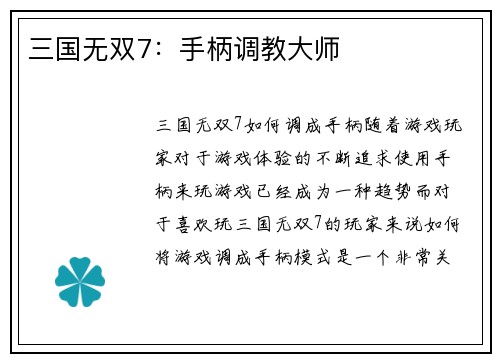 三国无双7：手柄调教大师